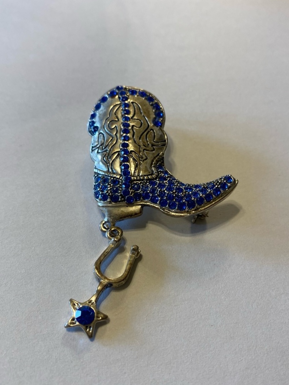 Rhinestone Cowboy Boot Brooch - Blue